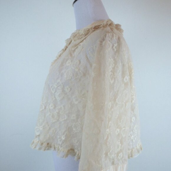 Odette Barsa Bed Jacket lace nude beige top cover up Vintage 50s M L evening - Picture 6 of 8